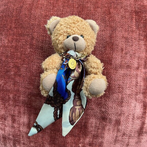 New TEDDY BEAR TWILLY SCARF Bag Charm Tan Navy 🧸 - Picture 4 of 6